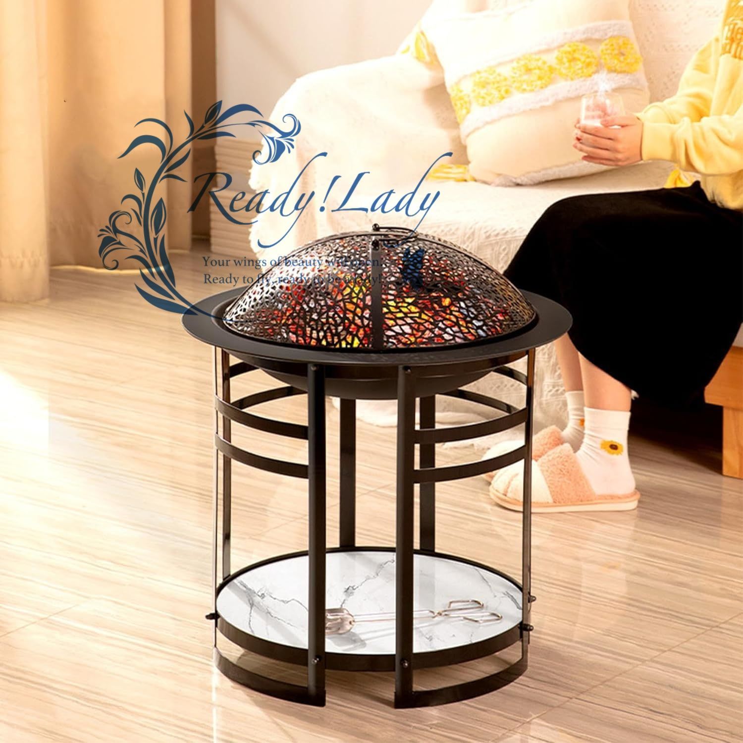 暖房用炭火鉢 アウトドアBBQコンロ 焚火台 蓋付き 炭火鉢 暖房ストーブ 丸太火格子 屋外用 焚火台 カーボン火鉢 バーベキューコンロ 薪暖炉 薪ストーブ 自宅 家庭用 アウトドア 冬用 BBQ 調理 焼肉 囲炉裏 大きい