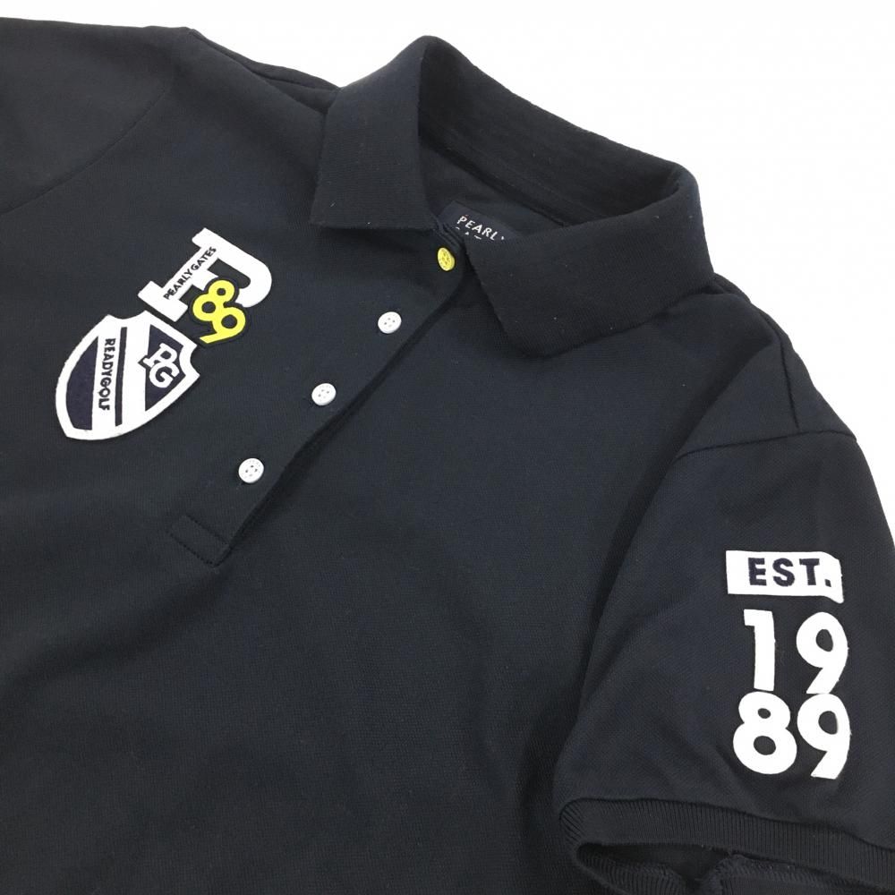 超美品】パーリーゲイツ 半袖ポロシャツ ネイビー×白 襟裏ボーダー