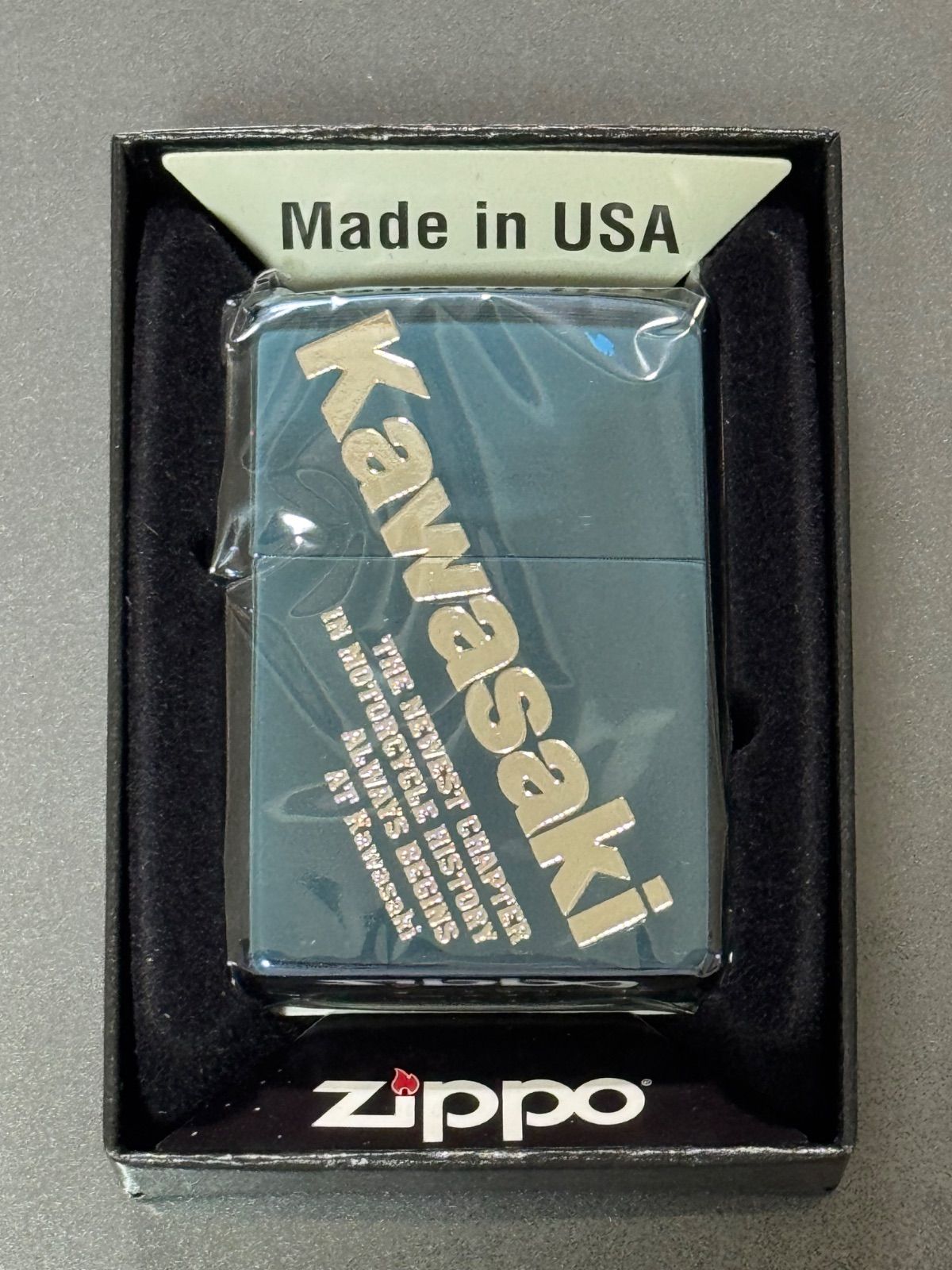 zippo Kawasaki BLUE TITAN カワサキ ブルーチタン 2013年製 前面刻印 デットストック ケース 保証書