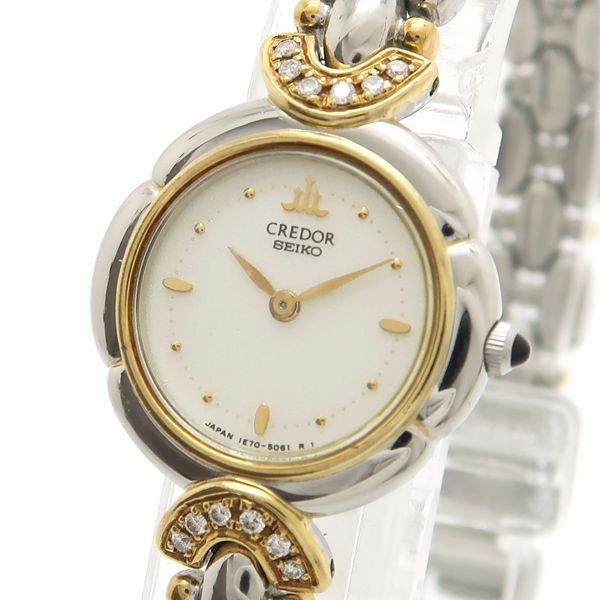 SEIKO クレドール 1E70-2050 SS+18KT YG ダイヤモンド K18 クォーツ