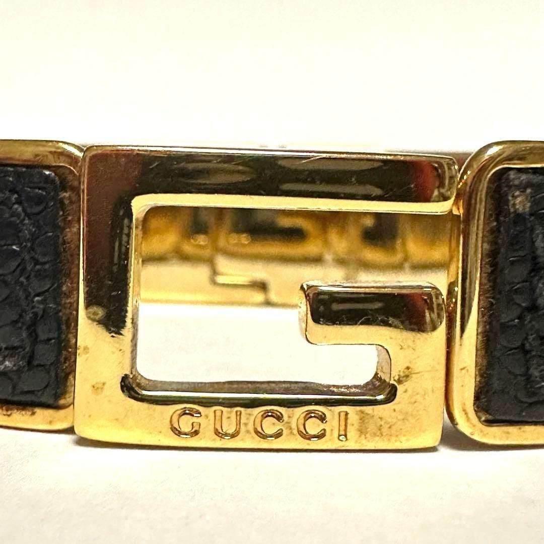 グッチ GUCCI リザード バングル ブレスレット Gロゴ ゴールド レザー