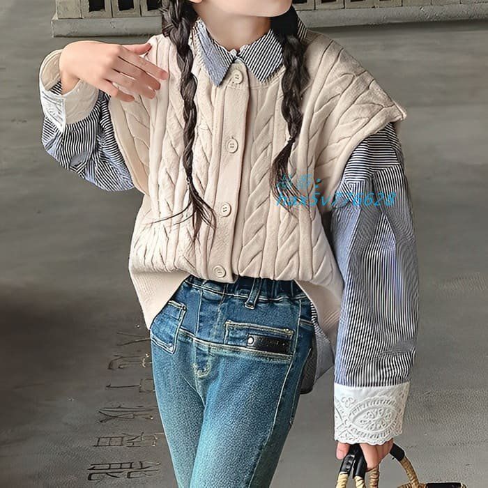 小学生 キッズ 女の子 ニットベスト カジュアルシャツ 2点セット カジュアル 春秋 ガーダンス 韓国 おしゃれ 長袖 通学 トップス hax5v776628