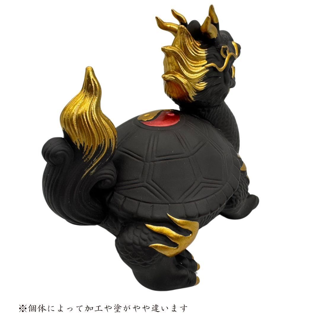 風水 龍亀 ロングイ ーVer4ー ブラック 陶器 髭金 天照亀 置物 人気 銅