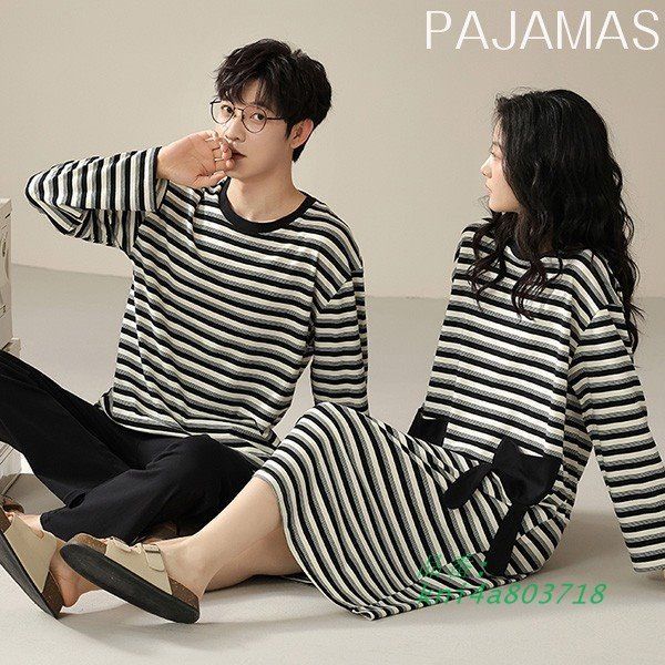 ペアパジャマ 冬春秋 ワンピース ルームウェア メンズ カップル ペア 韓国風 シンプル ギフト ゆったり 寝巻き お揃い 部屋着 寝間着 kni4a803718