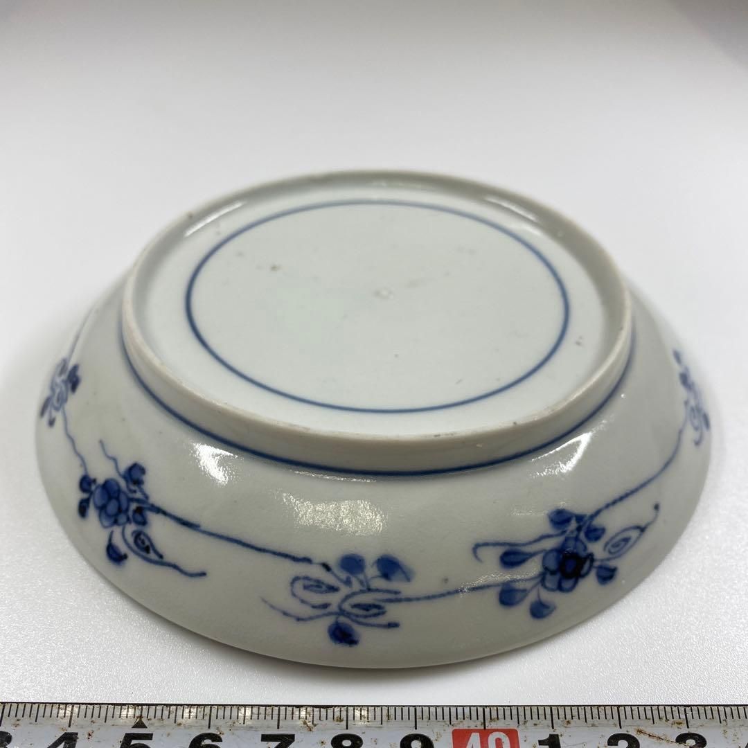 江戸中期 藍九谷上手鷺の図中皿 木箱付 幅約14.5㎝ 東Y6-0910☆2F