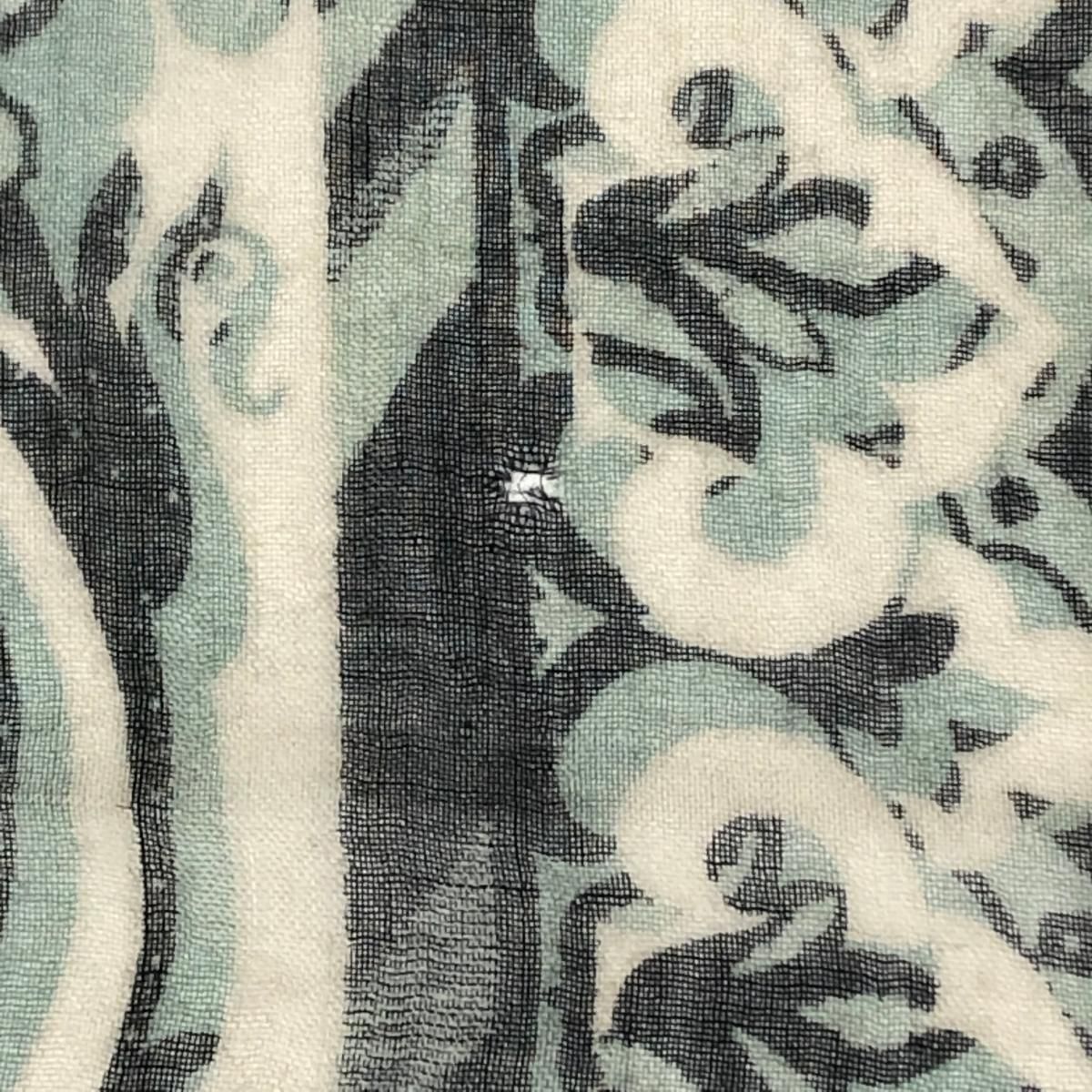 ETRO エトロ ストール ペイズリー柄 リネン使い カーキ