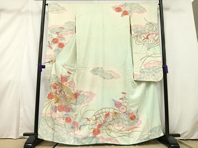 豪華振袖　花鳥文　ブルー系　逸品 格安モード 黒/ブルー(青)/金 薔薇柄 派手 豪華 ギャル クール系