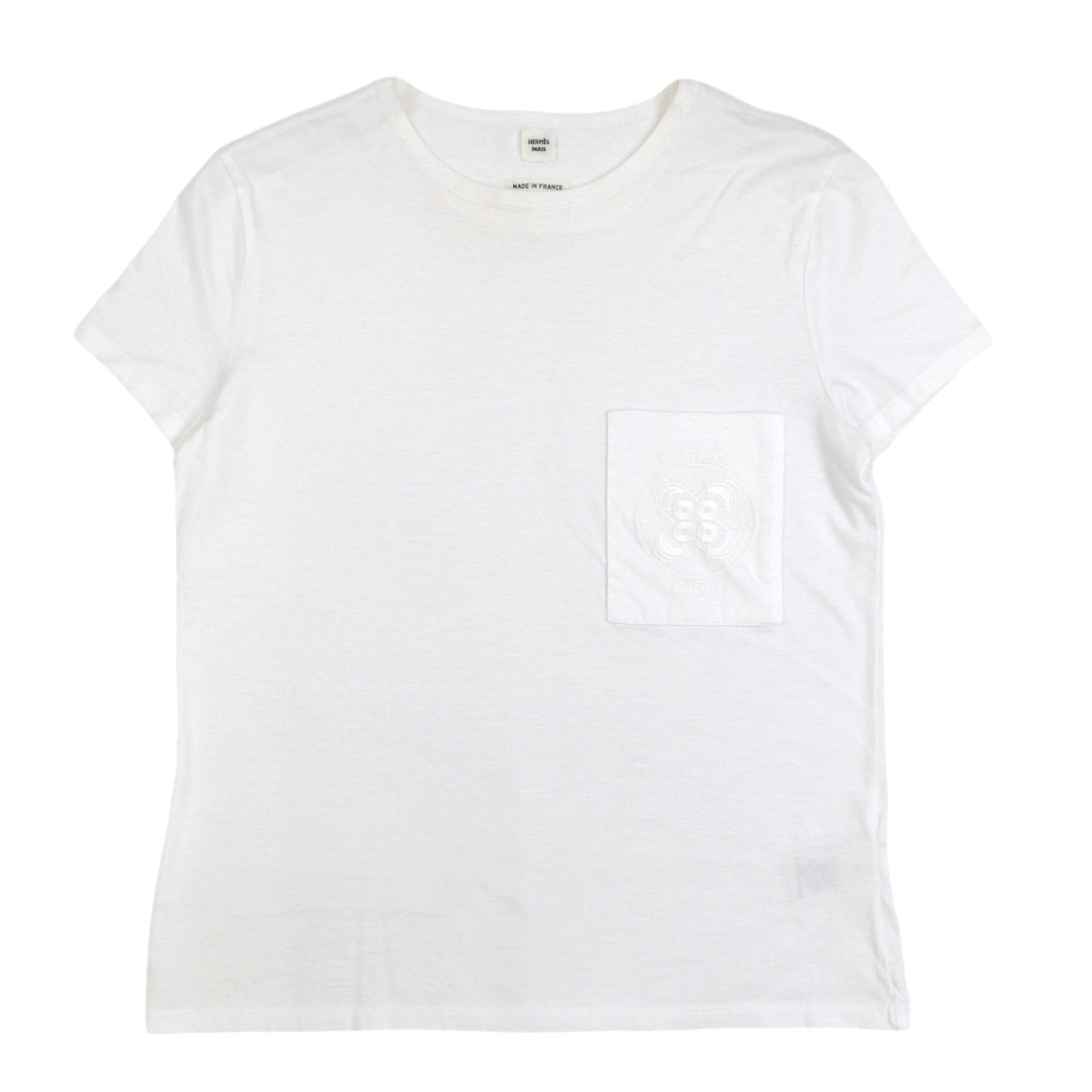 美品 エルメス ポケット刺繍半袖Tシャツ レディース 白 34 ロゴエン