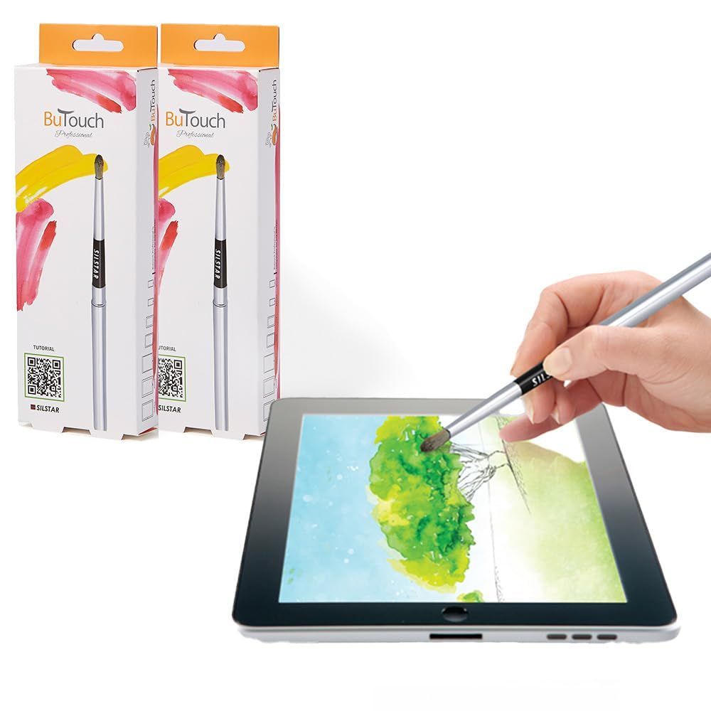FlukeForest フルークフォレスト 2本セット タッチ筆ペン 毛先で書ける 彩画感覚 タブレット スマホ iPad iPhone Android お絵かき ソフト対応 イラスト デジタル絵画 収納式 タッチペン FF-BU3900X2