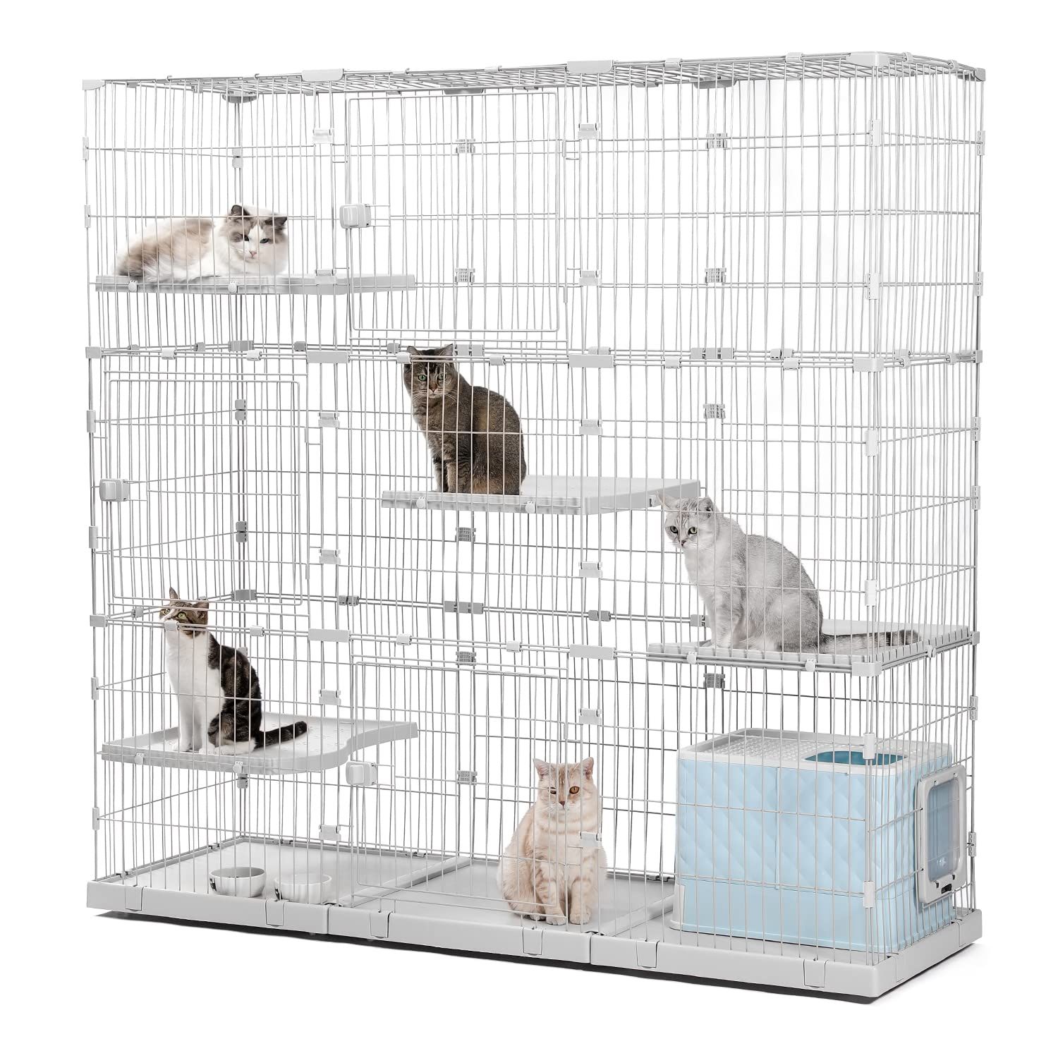 PETEPELA ぺテぺラ 猫 ケージ 大型 3段 広い 2段 多頭飼い キャットケージ 多頭用 キャスター ローラー 大きい 増やせる ワイド ケージセット メインクーン ラグドール 組み立て簡単 おしゃれ 足場 室内飼い 奥行60 -