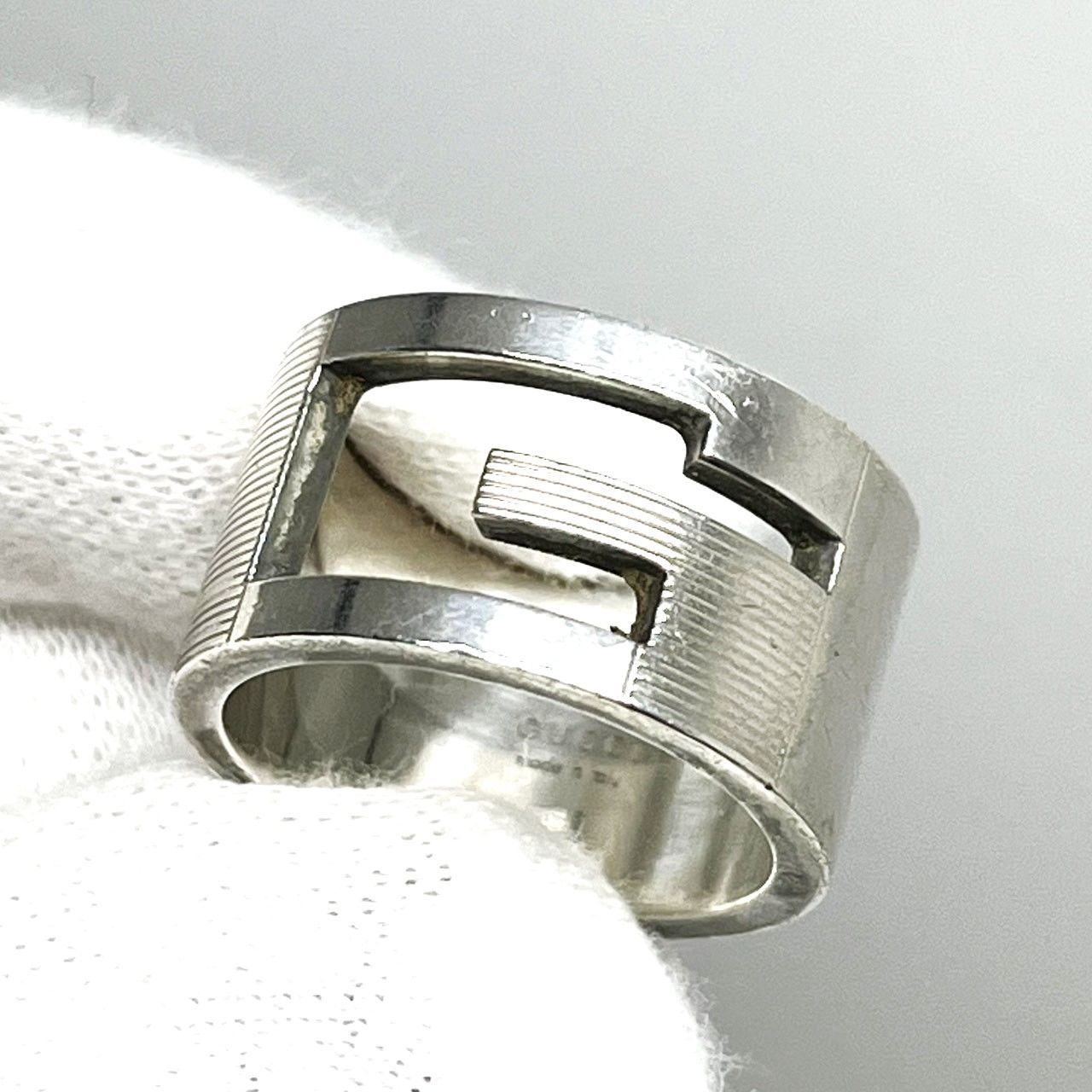値下げ！GUCCI グッチ ブランデッドG ワイド リング Ag925 ＃15 