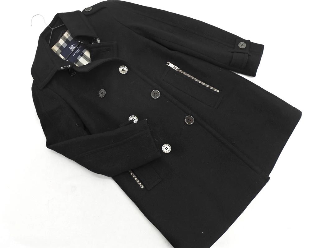 BURBERRY バーバリー ウール混 ピー コート size38|黒 ◎レディース