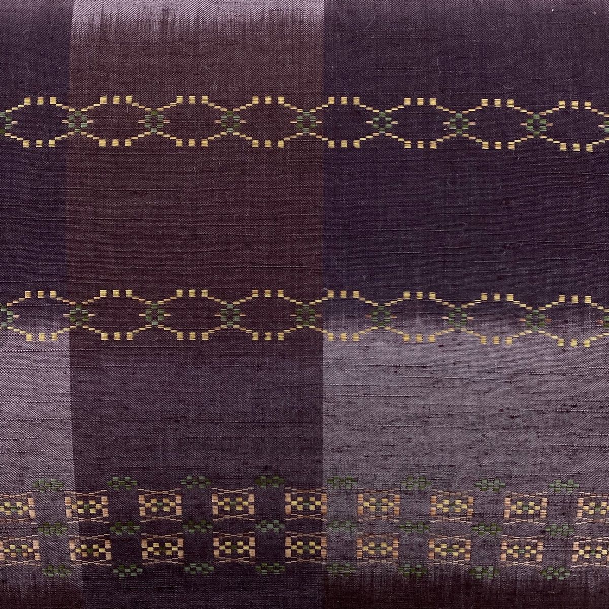 袋帯 秀品 紬地 幾何学模様 紫 全通 正絹