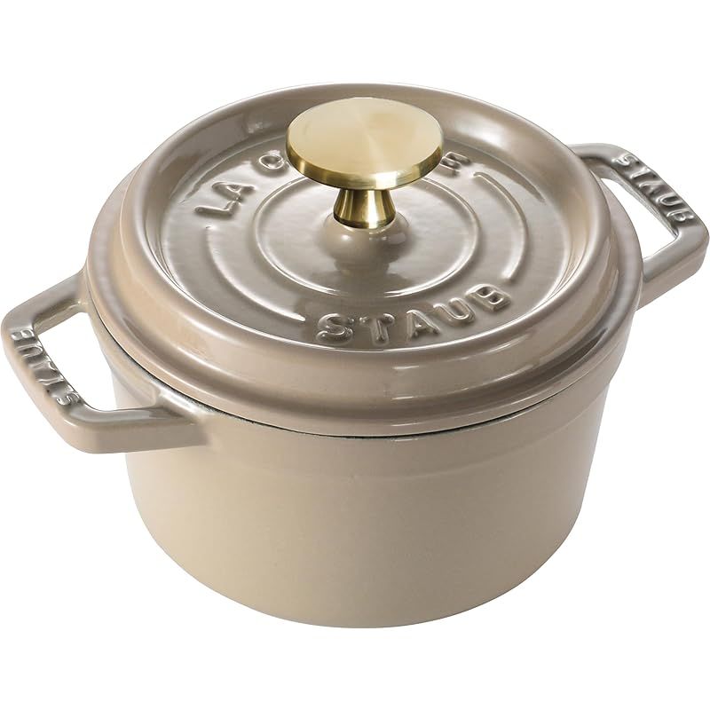 staub ストウブ ピコ ココット ラウンド リネン 14cm 真鍮ノブ仕様 小さい 両手 鋳物 ホーロー 鍋 IH対応 シリアルナンバー付き日本正規販売品 La Cocotte Round Linen Brass Knob Z10 0