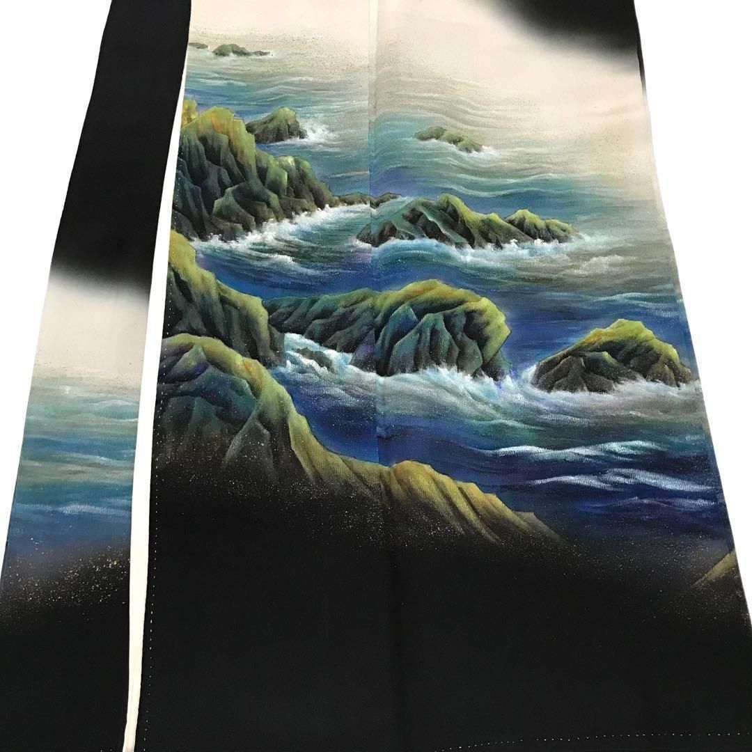 留袖]黒留袖 美品 正絹 五つ紋 比翼 笠原祥永 蝋彩染 京友禅 五つ紋 