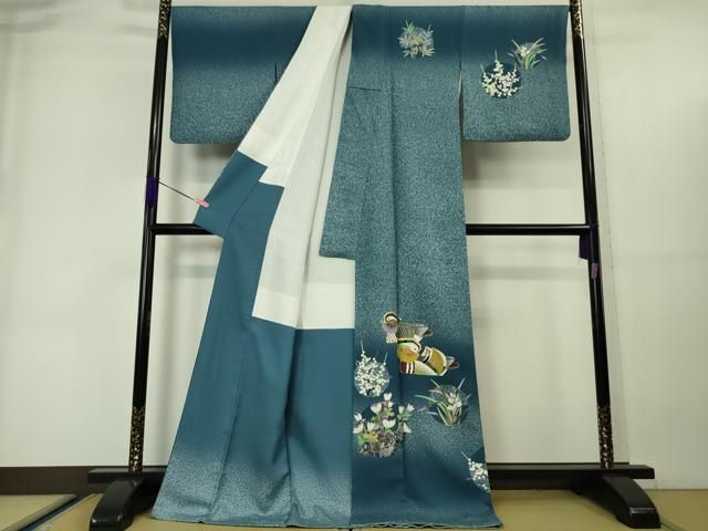 平和屋着物○訪問着 友禅 流水草花文 金彩 鬼しぼ縮緬 正絹 逸品