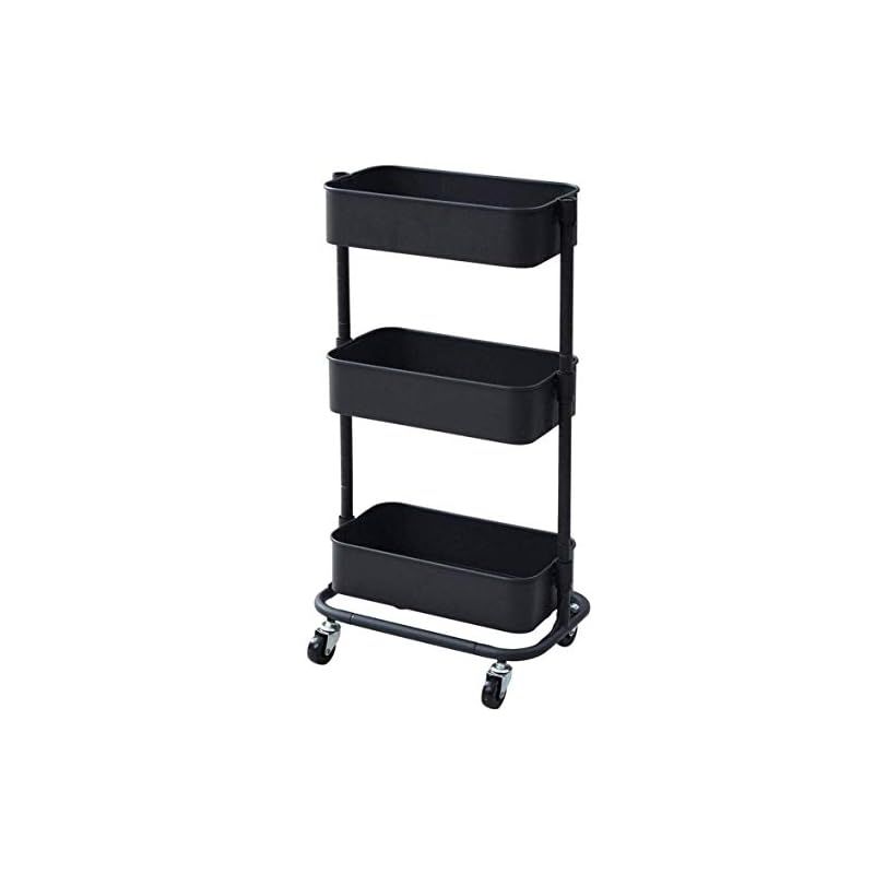 山善(YAMAZEN) キッチンワゴン スリム 高さ調節可能 全体耐荷重30kg メッシュタイプ キャスター付き 幅39.5×奥行27.5×高さ77cm バスケットトローリー 組立品 ブラック LSBT-3(BK) 1