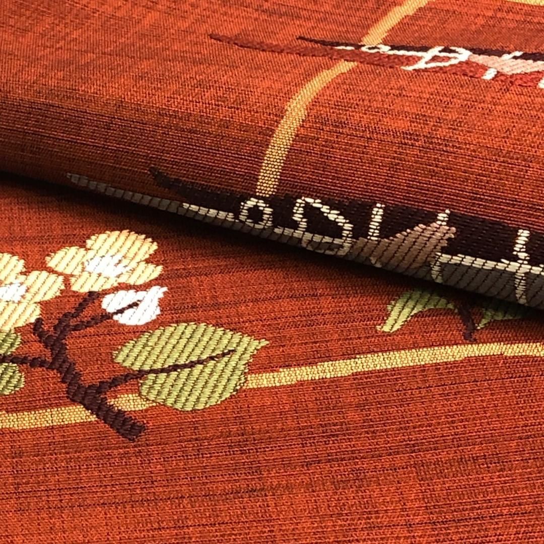 名古屋帯 魚柄 花模様 牛血紅色 O-5337 - メルカリ