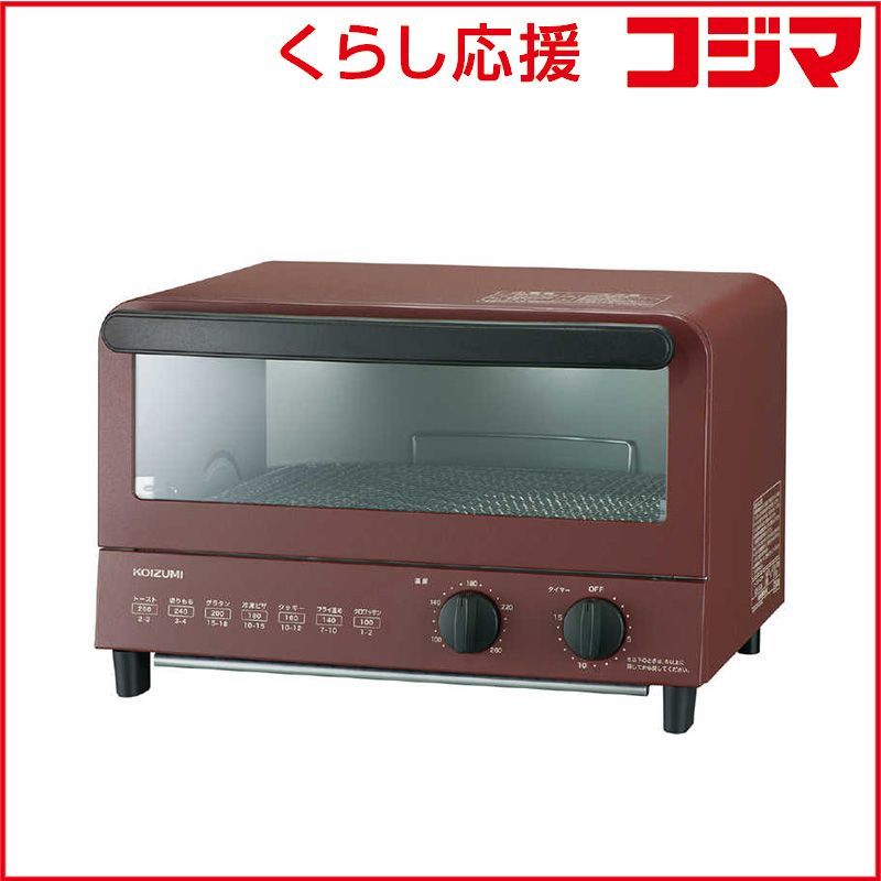 新品 未開封 】 コイズミ オーブントースター 1200W/食パン3枚 レッド 