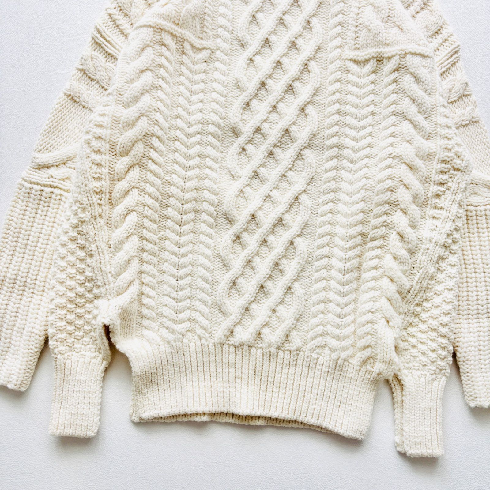  02117 ナゴンスタンス nagonstans アランニット ケーブルニット 肉厚 オフホワイト 長袖 ニット セーター