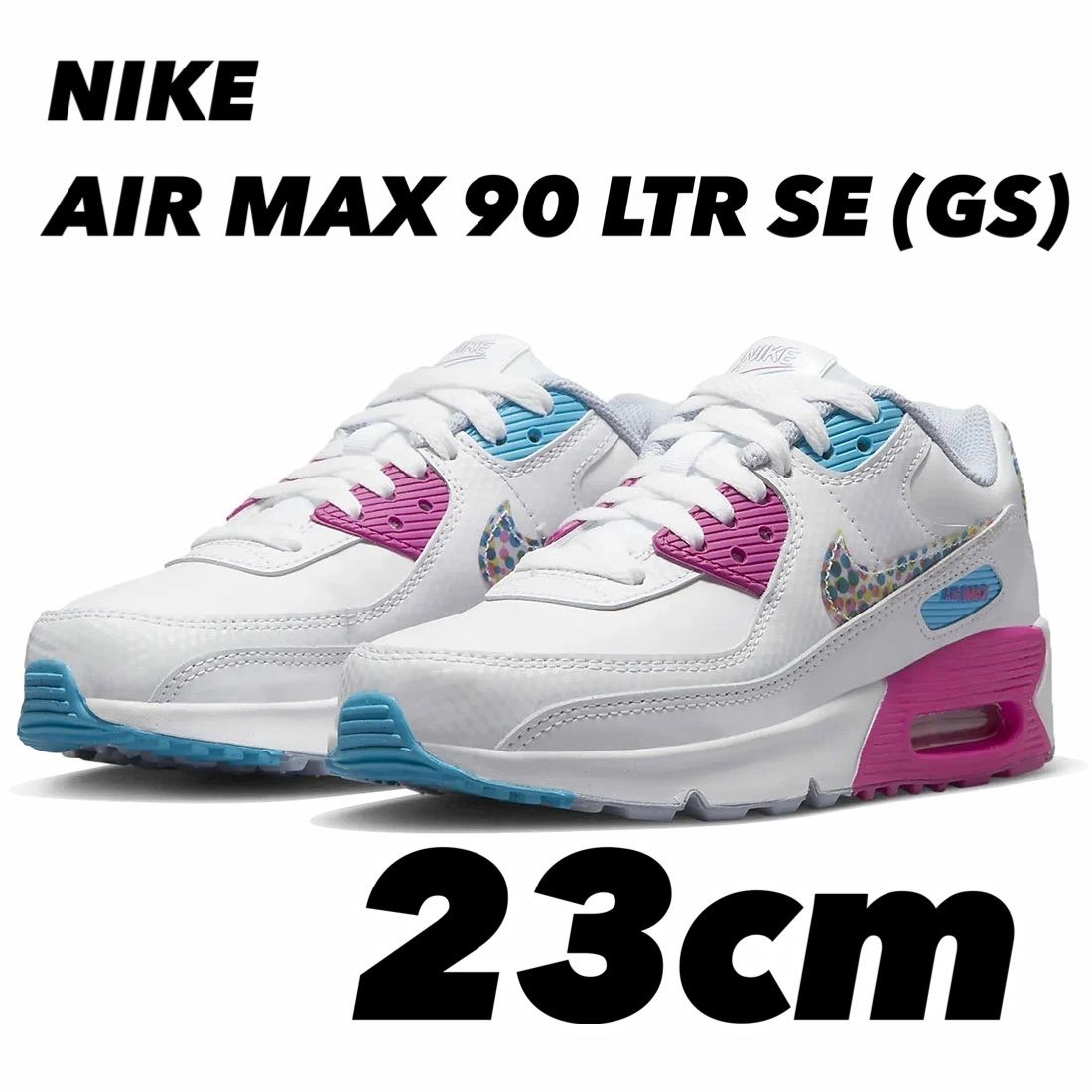 NIKE AIR MAX 90 LTR SE GS WHITE MULTI COLOR DV1843 100 23cm