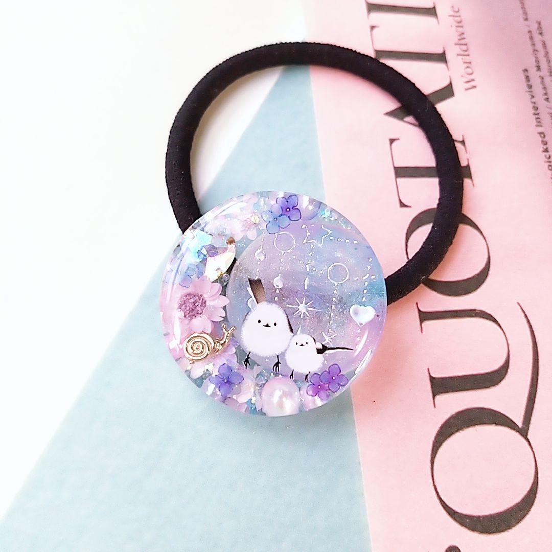 シマエナガ レジンヘアゴム 三日月ブランコ ☆シマエナガのヘアゴム