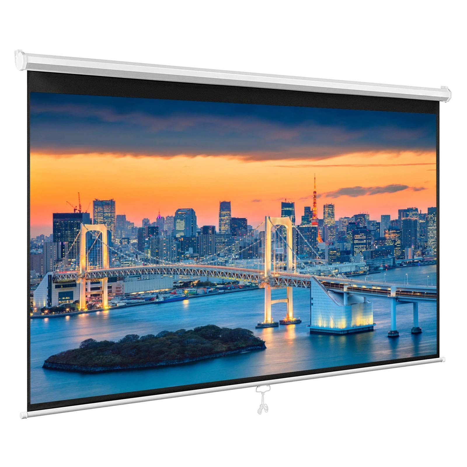 新品 【手動吊り下げ】 プロジェクター スクリーン 72インチ 4：3 4K フルハイビジョン 吊り下げ 壁掛け ロール式 手動 自立式 スクリーン 巻き上げ スクリーン 壁掛け プロジェクター 用 ガラ