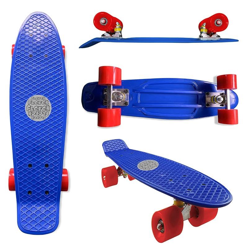 ｆｌｃｒｃｋ スケボー 22インチ ミニ スケートボード 子供 大人用 初心者向け コンプリート ABEC-9 ベアリング 採用 (ネイビーｘレッド) 0