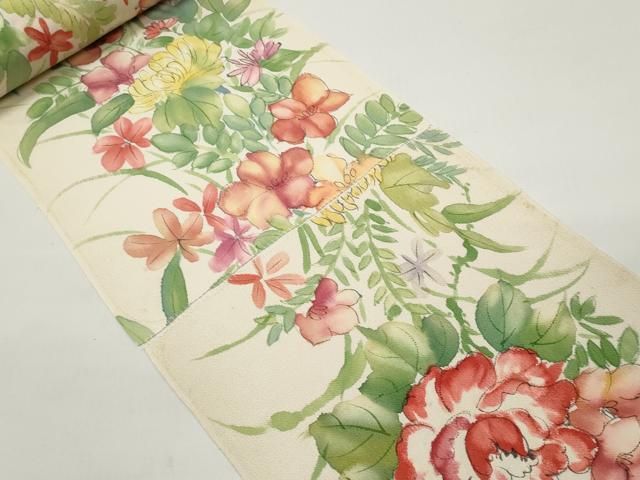 小紋 手描 ちりめん 草花 正絹 反物 小紋 手描 ちりめん 草花 正絹 反物 小紋 全体柄 鶴草花 正絹 反物