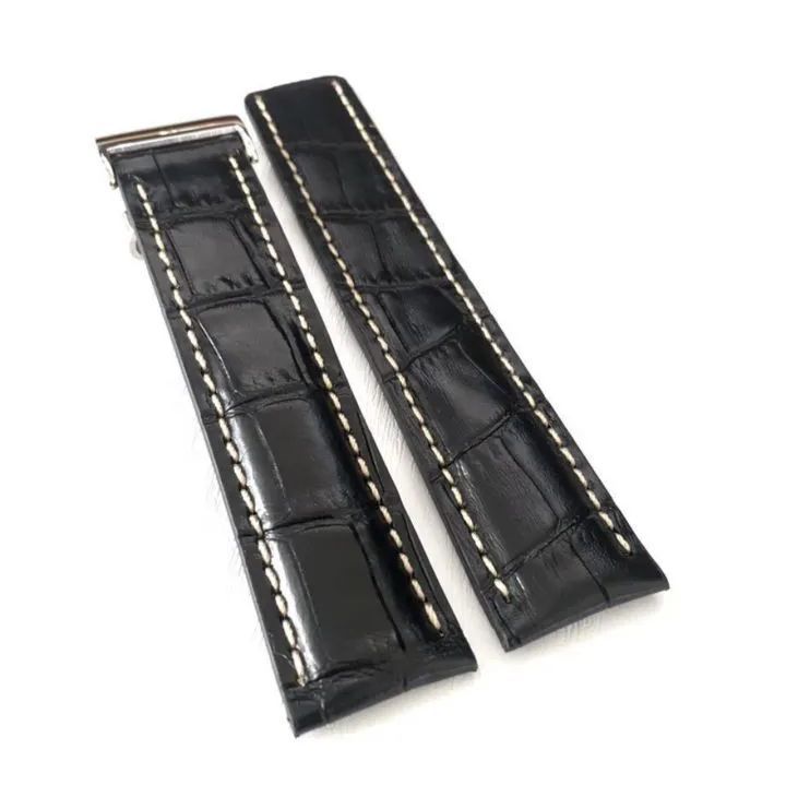 22mm 腕時計 レザー 革ベルト ブラック×ベージュ Dバックル 【対応