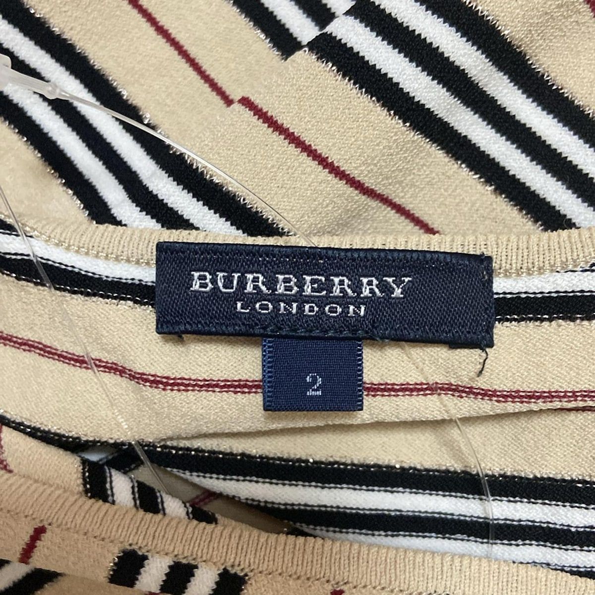 Burberry LONDON(バーバリーロンドン) 半袖セーター サイズ2 M レディース - ベージュ×黒×マルチ Vネック/ボーダー Burberry LONDON(バーバリーロンドン) 半袖セーター サイズ2 M