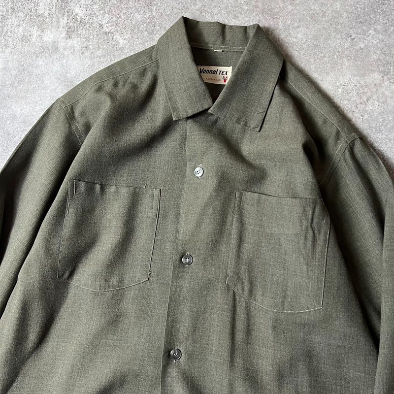 50s 60s 三菱 MITSUBISHI 無地 長袖 レーヨン ボンネル オープンカラー