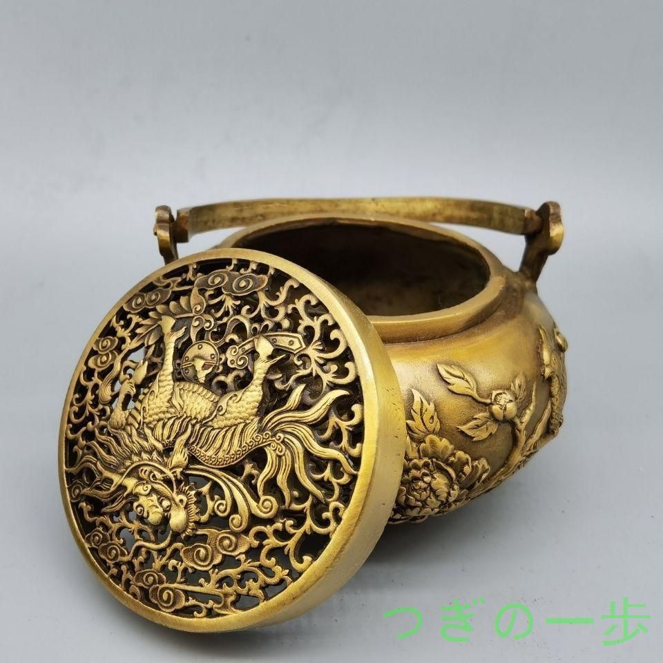 銅製 提梁暖手炉 喜上枝頭手提げ暖手炉 香炉 香道具 装飾品 工芸品 置物 銅製 提梁暖手炉 喜上枝頭手提げ暖手炉 香炉 香道具 装飾品 工芸