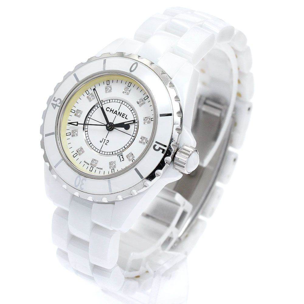 シャネル CHANEL H1628 J12 白セラミック 12Pダイヤ クォーツ  