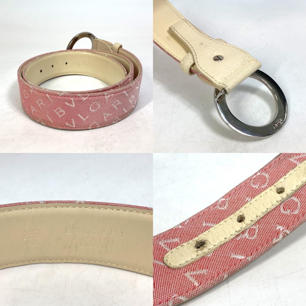 極美品　BVLGARI ロゴマニア ベルト レザー　キャンバス　ピンク ブルガリ ロゴマニア ブルガリブルガリ ベルト レザー
