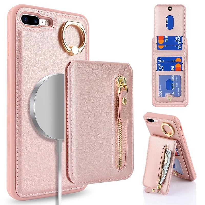 新品　【Hamany】 iphone8plus ケース リング iphone7plus ケース 背面 カード収納 取り外し可能な収納袋 分離 iphone8プラス ケース ヒョウ柄 レンズ保護 耐衝撃 iphone 7 plus ケース ワイヤレス充電-ピン