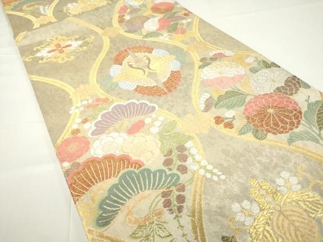 平和屋着物▽六通柄袋帯 立涌花鳥文 金糸 引箔 正絹 逸品 DAAX3227az