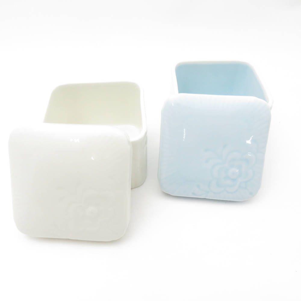 ROYAL COPENHAGEN ロイヤルコペンハーゲン フラワーエンブレム 小物入れ 2点 セット ブルー 蓋つき 容器 SC7754H1