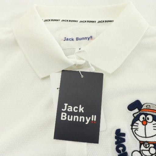 低価格！ ジャックバニー JACK BUNNY タグ付き ポロシャツ ドラえもん ゴルフウェア ポップコーンジャガード 半袖 1 ホワイト |NQ ピアス