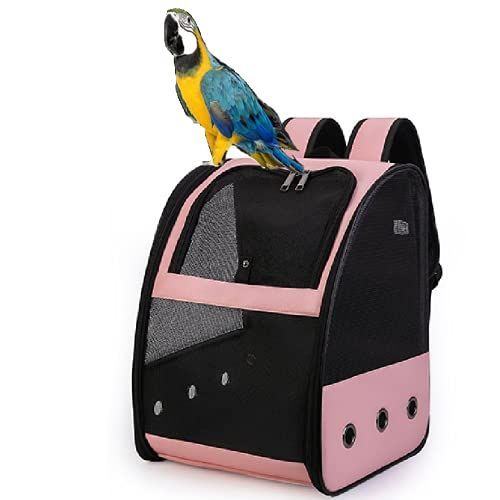 Limina 鳥 ペット キャリーバッグ ピンク 止まり木付き リュック バード インコ オウム 猫 犬 お出かけ 移動 旅行 通院 緊急 避難 通気性 軽量