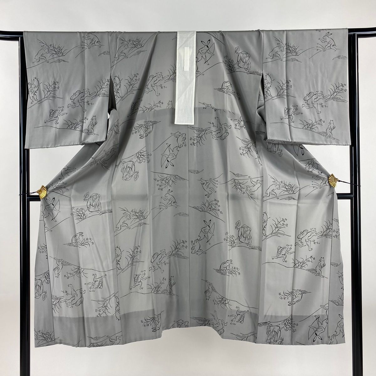 長襦袢 身丈127cm 裄丈67cm M 鳥獣戯画 灰色 正絹 名品