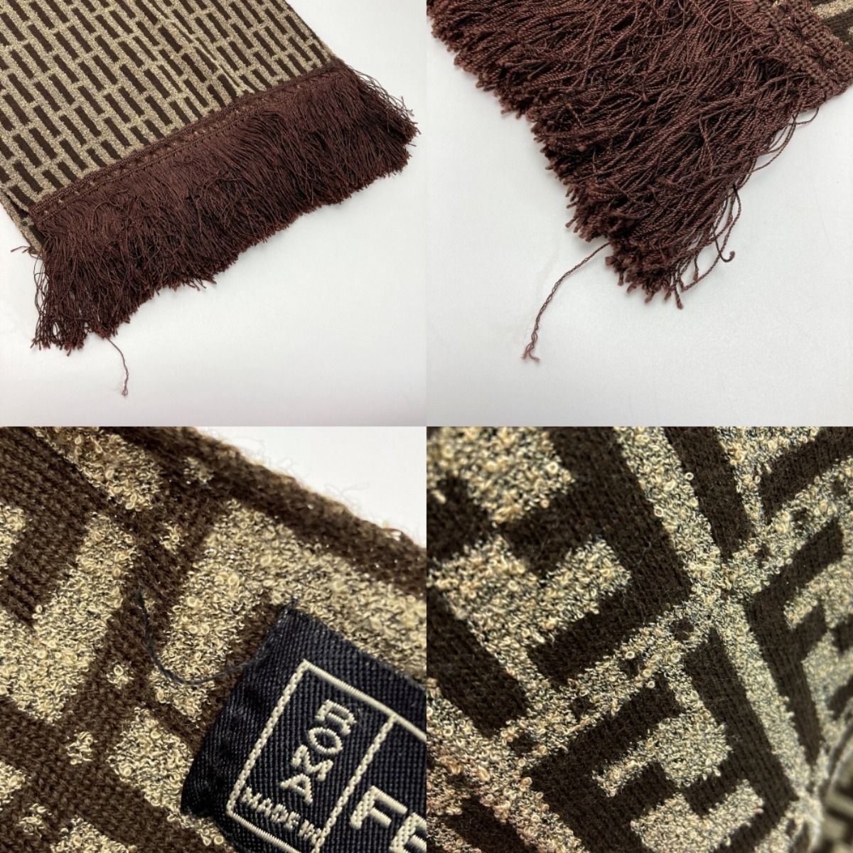 FENDI ズッカ柄 ブラウン マフラー ウール フリンジ FENDI フェンディ ズッカ柄 フリンジ マフラー ブラウン ウール