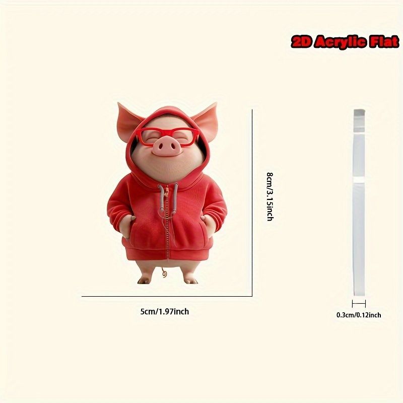 キーホルダー ブタ 可愛い 二足歩行 2D アクリル 8cm 赤い服を着たぶた