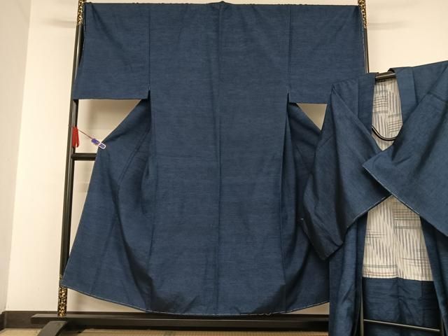平和屋着物●男性 本場大島紬 アンサンブル 鉄紺色 キングサイズ 正絹 AAAU0011np
