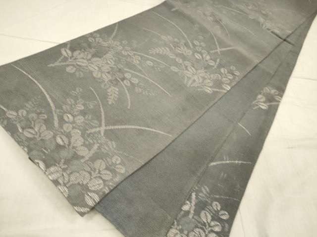 平和屋着物＊夏物 六通柄袋帯 草葉文 銀糸 正絹 逸品 DAAU8438cm