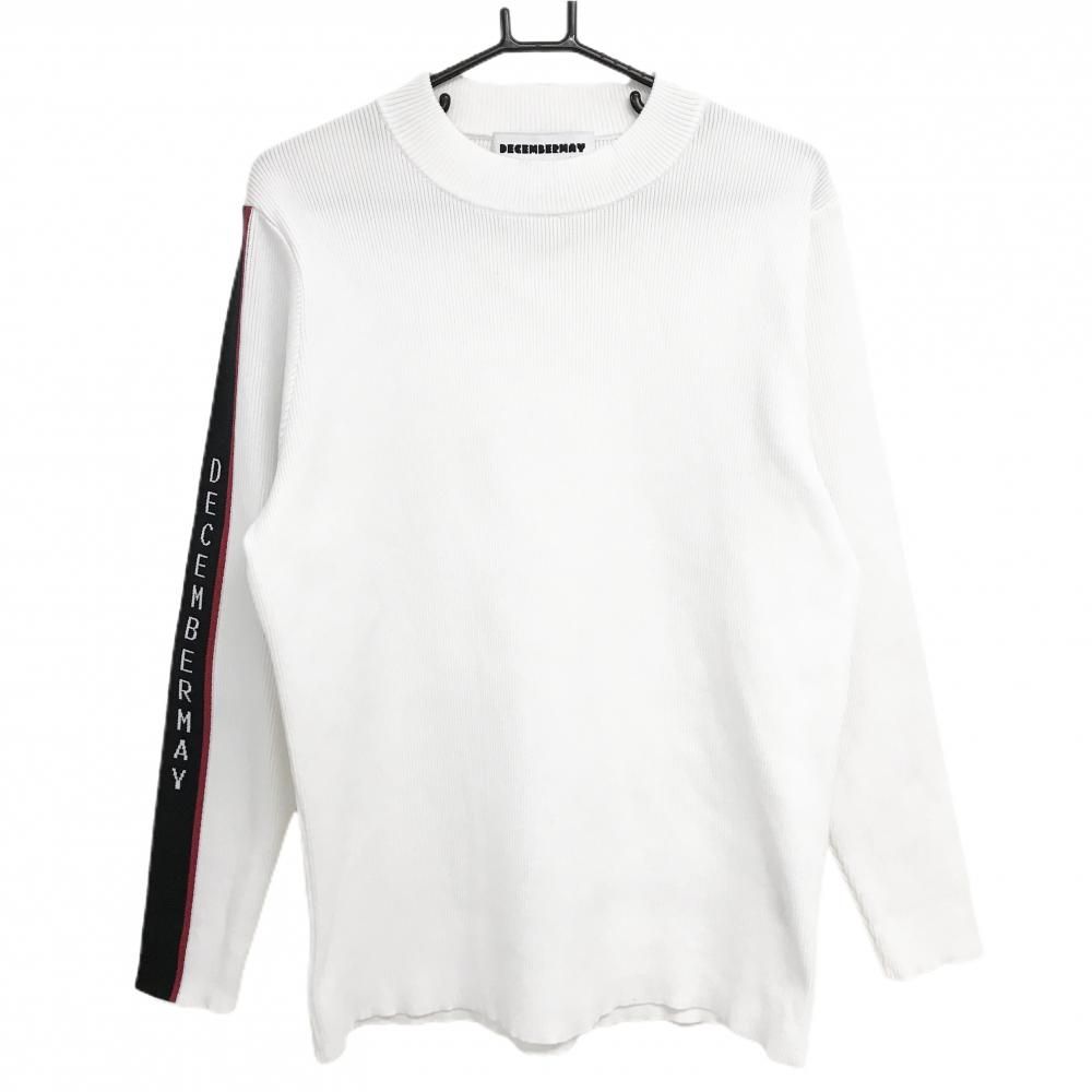 超 ディセンバーメイ ハイネックセーター 白×黒 袖ライン リブ ニット メンズ XL ゴルフウェア DECEMBERMAY