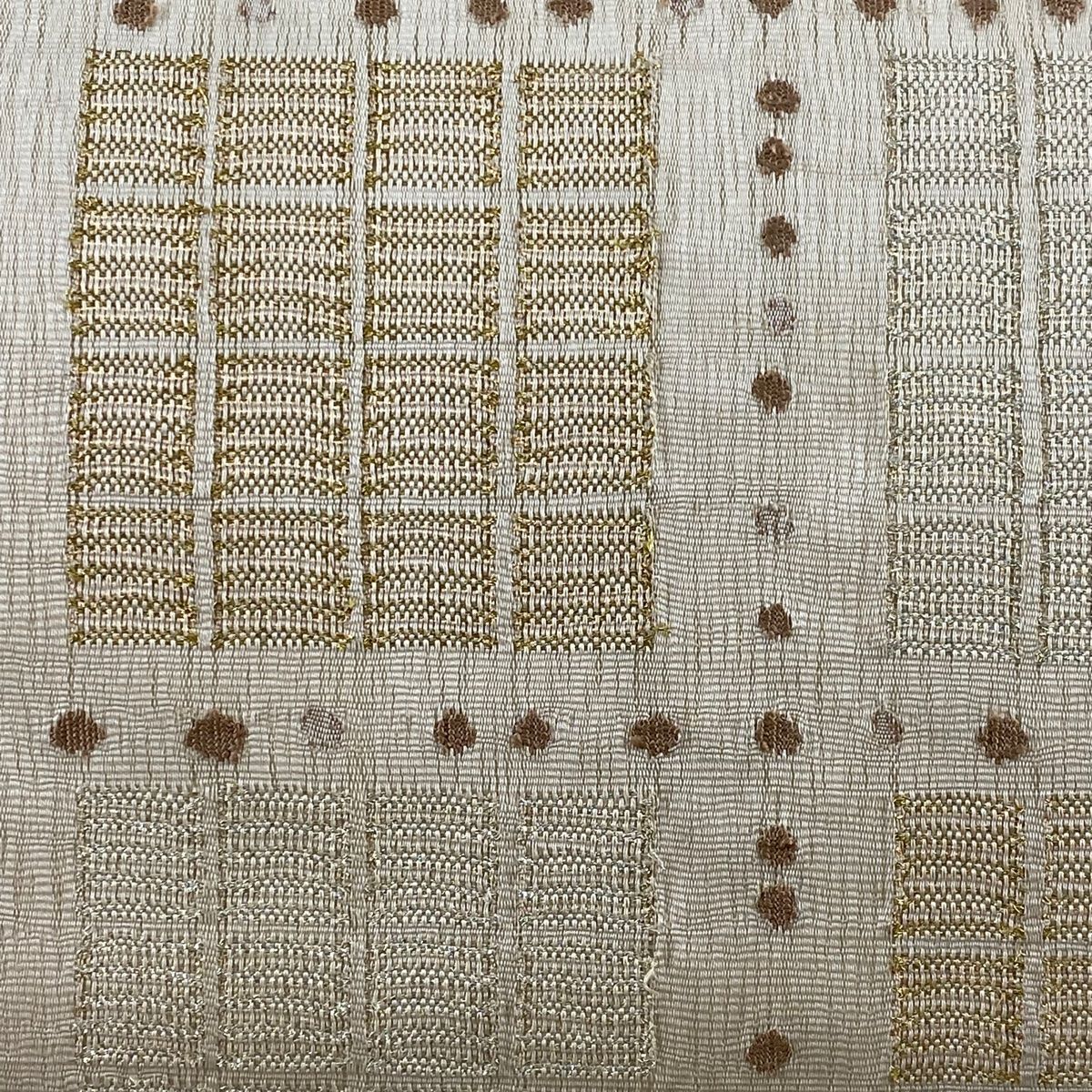 袋帯 秀品 夏帯 四角 ドット 金銀糸 ベージュ お太鼓柄 正絹