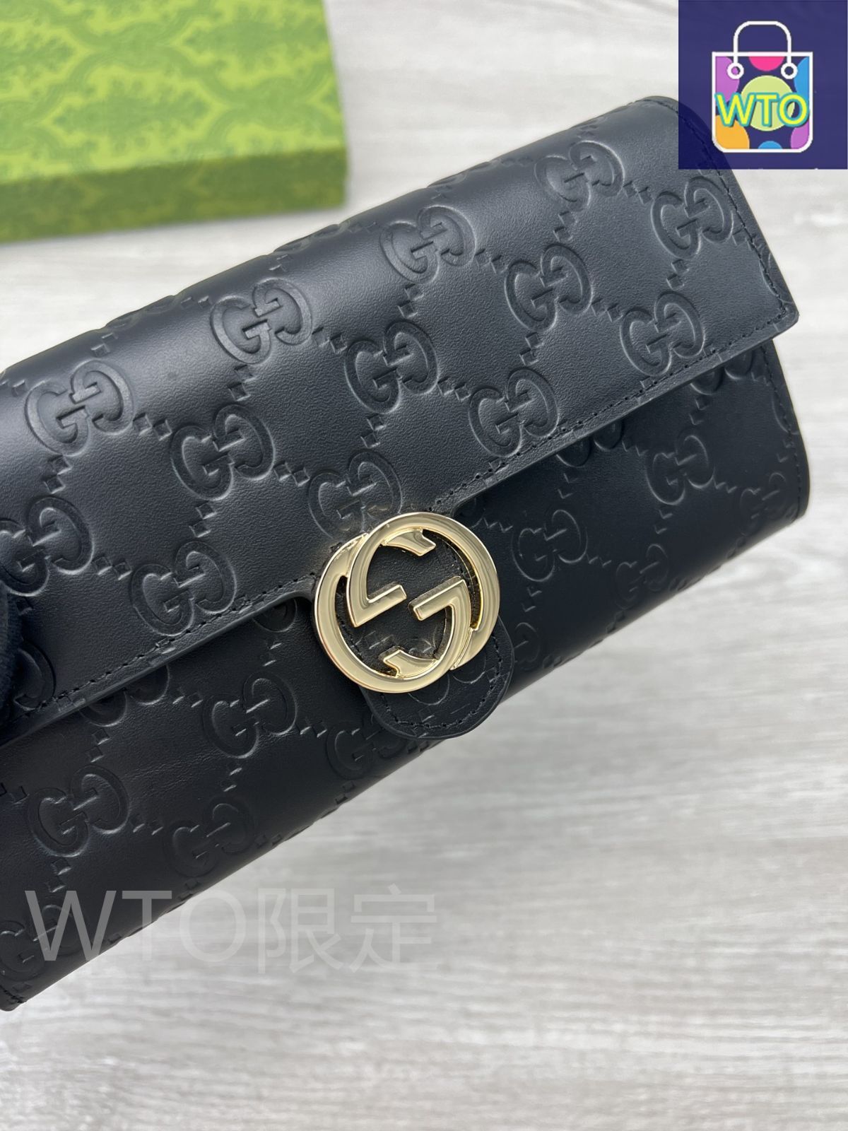 GGロゴ エンボス加工 長財布 GGエンブレム〕GG ファブリック ロングウォレットブラック