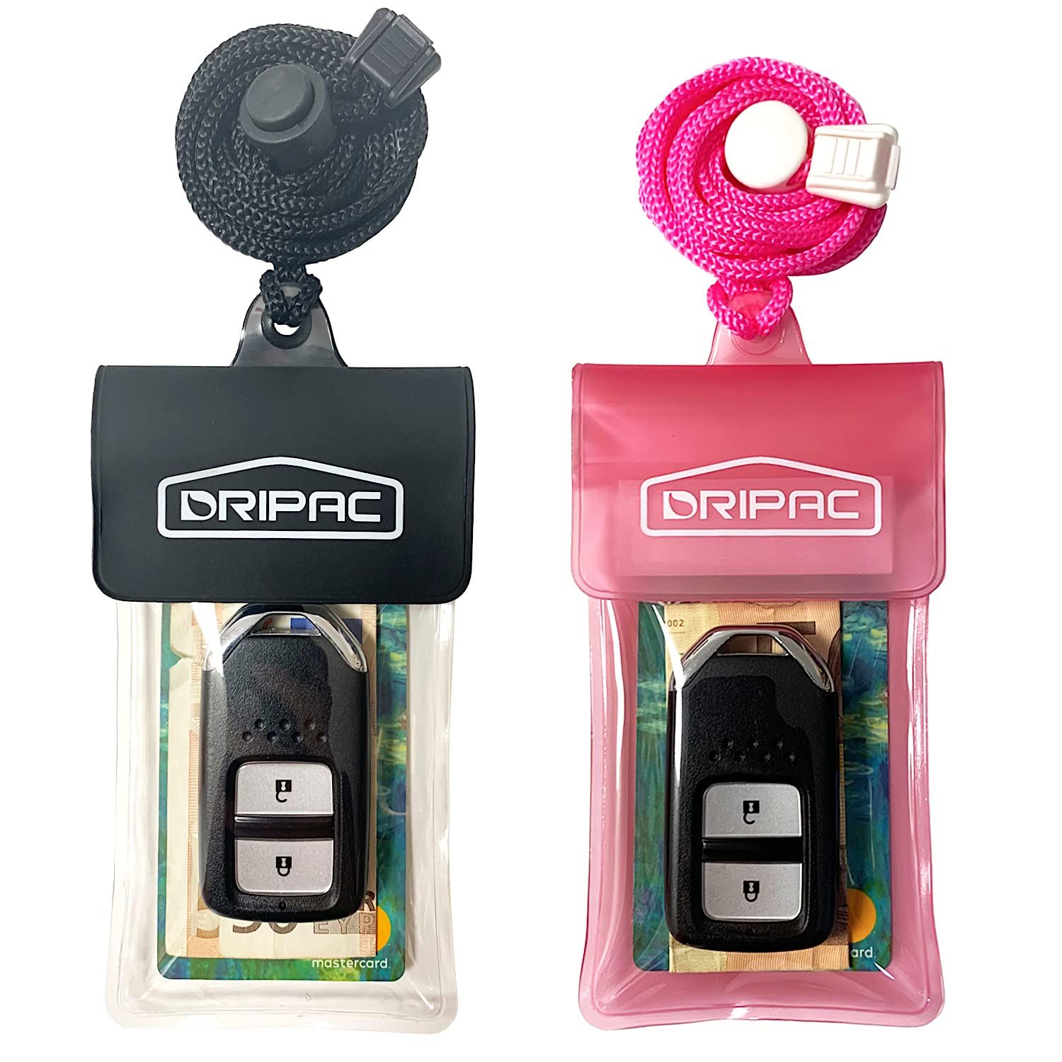 DRIPAC 防水カーキーFOBケース 防水財布 防水ホルダーポーチ キーIDバッジ クレジットカード 現金用 (ブラック+ピンク) [ブラック+ピンク。]