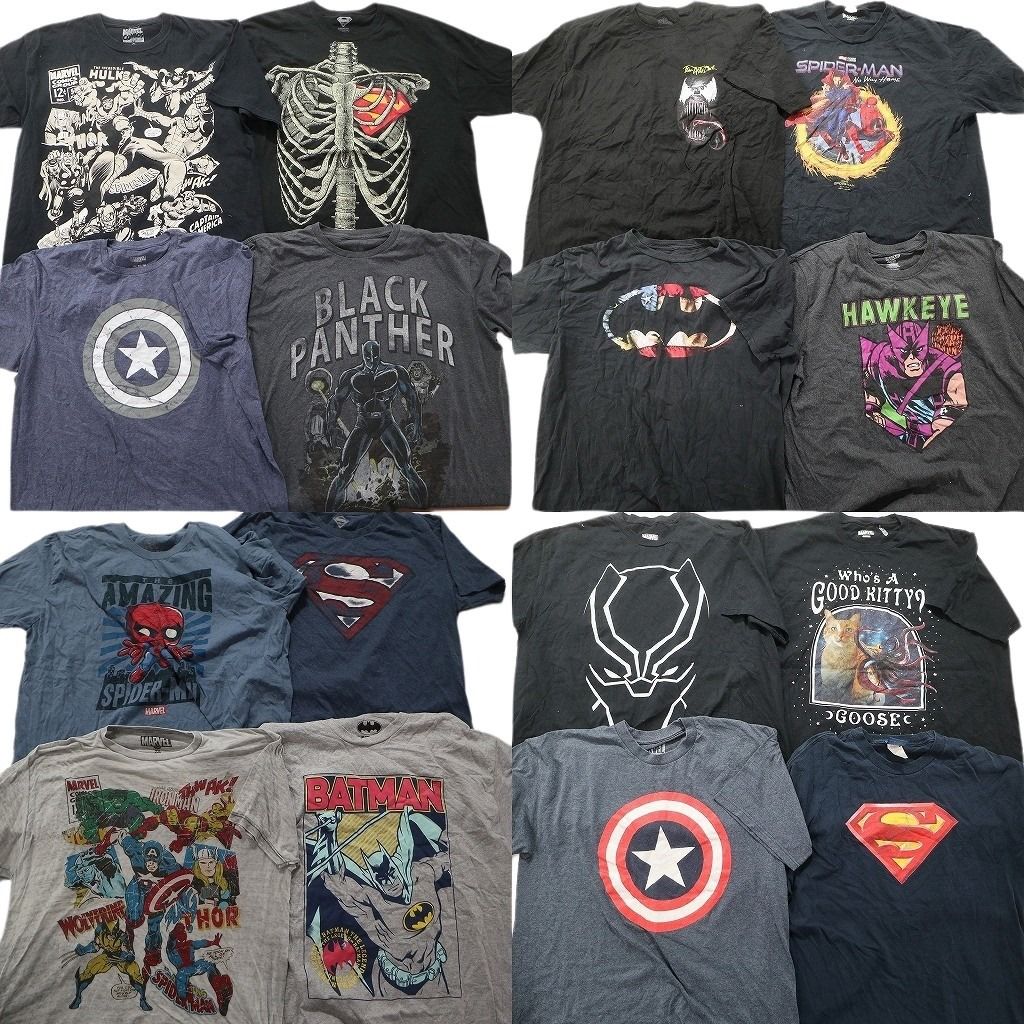 古着卸 まとめ マーベル DCコミック 半袖Tシャツ 16枚 (メンズ XL ) スパイダーマン バットマン ブラックパンサー キャラクター MU4764